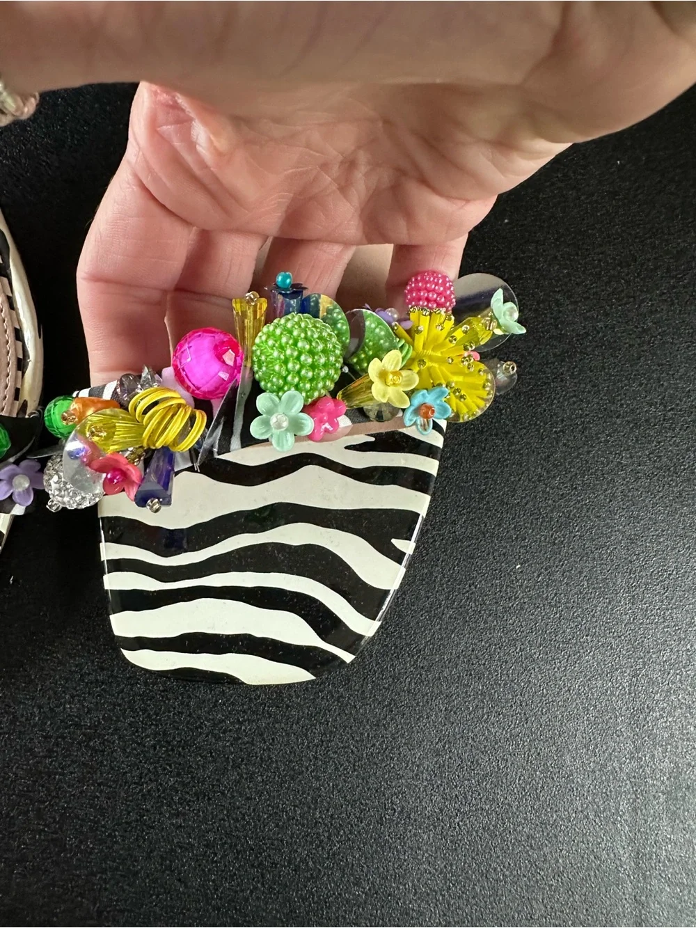 Betsey Johnson Black Zebra Print Bejeweled Ankle Strap Sandals. NWOT - Picture 3 of 8